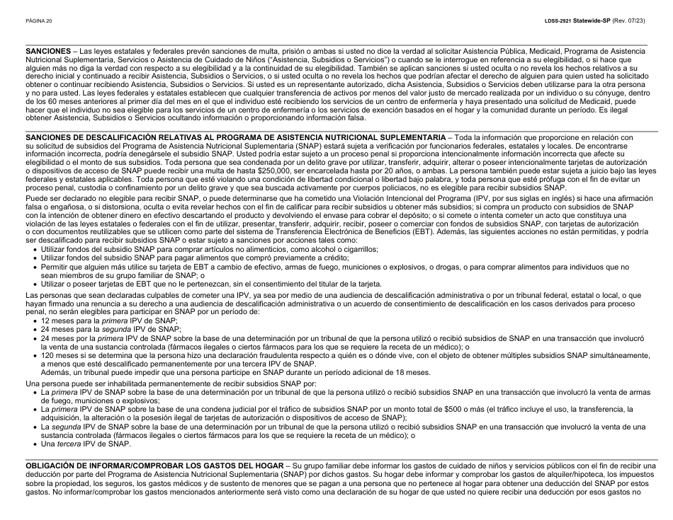 Formulario LDSS-2921 Solicitud Para Ciertos Subsidios Y Servicios Del Estado De Nueva York - New York (Spanish), Page 21