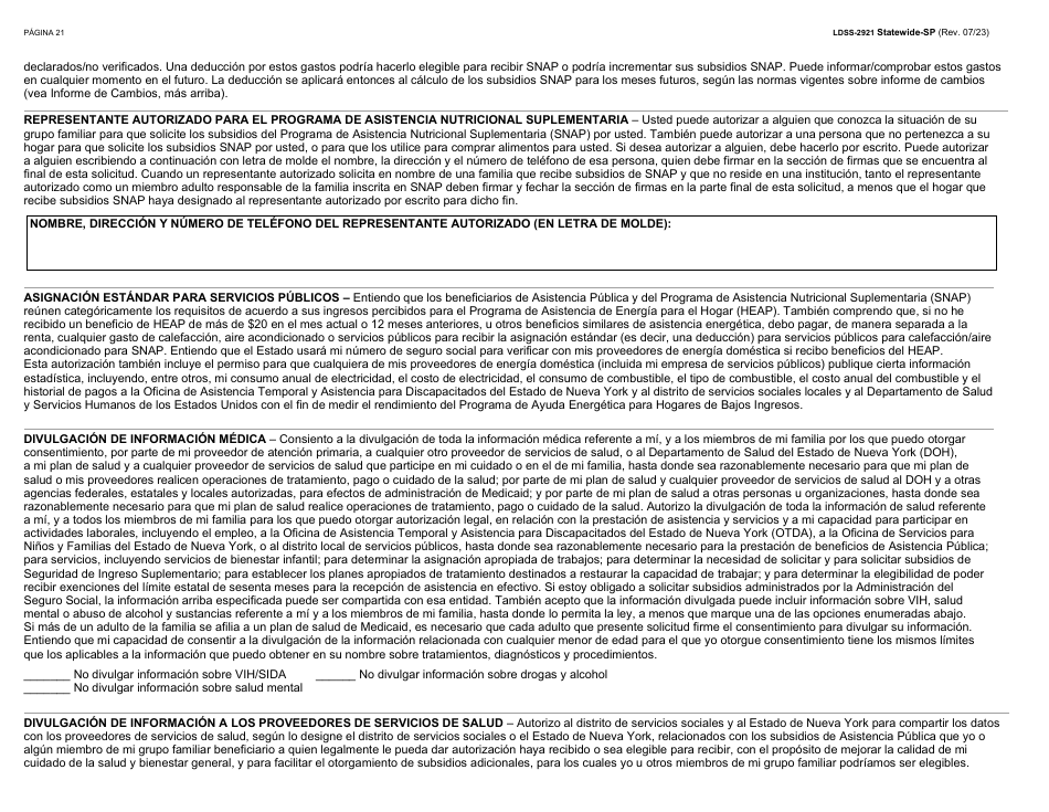 Formulario LDSS-2921 Solicitud Para Ciertos Subsidios Y Servicios Del Estado De Nueva York - New York (Spanish), Page 22
