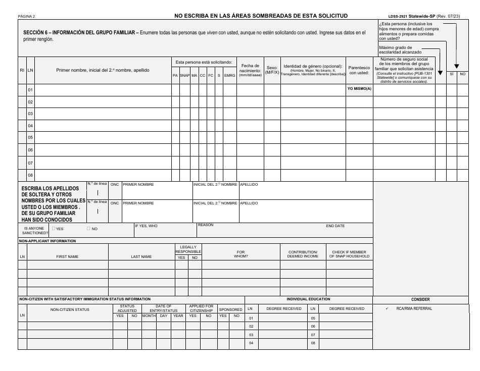 Formulario LDSS-2921 Solicitud Para Ciertos Subsidios Y Servicios Del Estado De Nueva York - New York (Spanish), Page 3