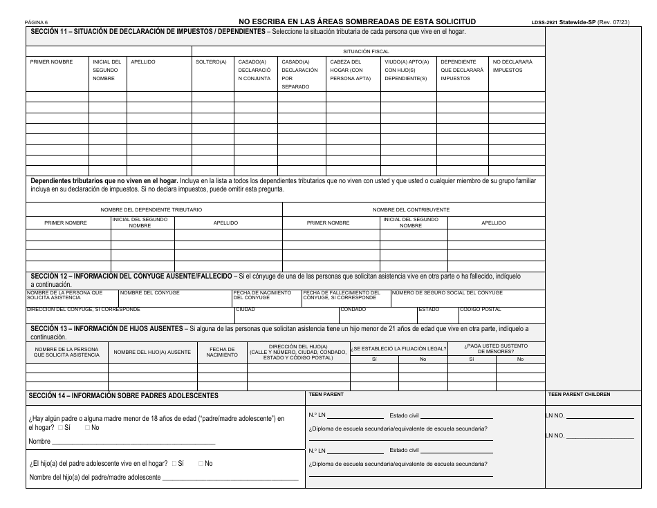 Formulario LDSS-2921 Solicitud Para Ciertos Subsidios Y Servicios Del Estado De Nueva York - New York (Spanish), Page 7