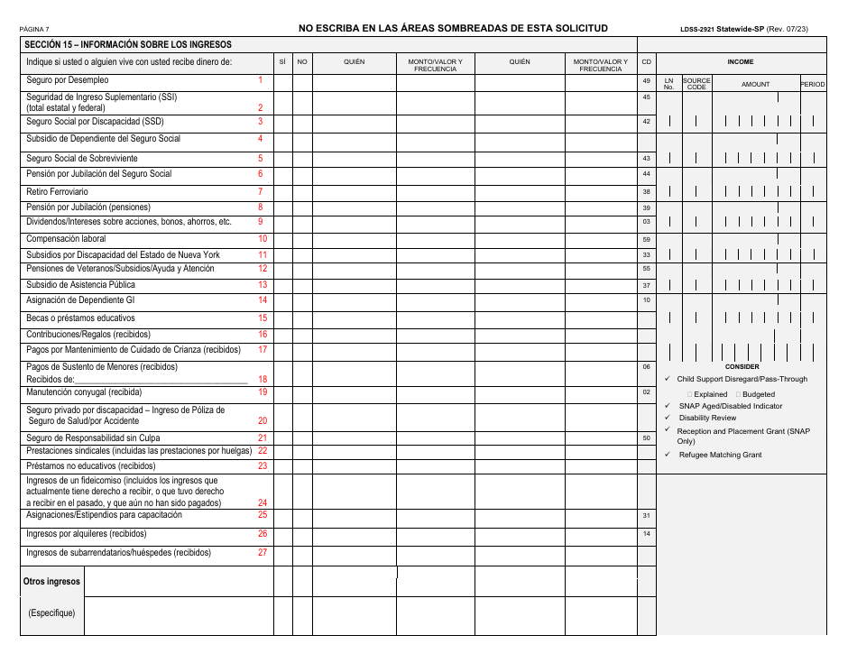 Formulario LDSS-2921 Solicitud Para Ciertos Subsidios Y Servicios Del Estado De Nueva York - New York (Spanish), Page 8