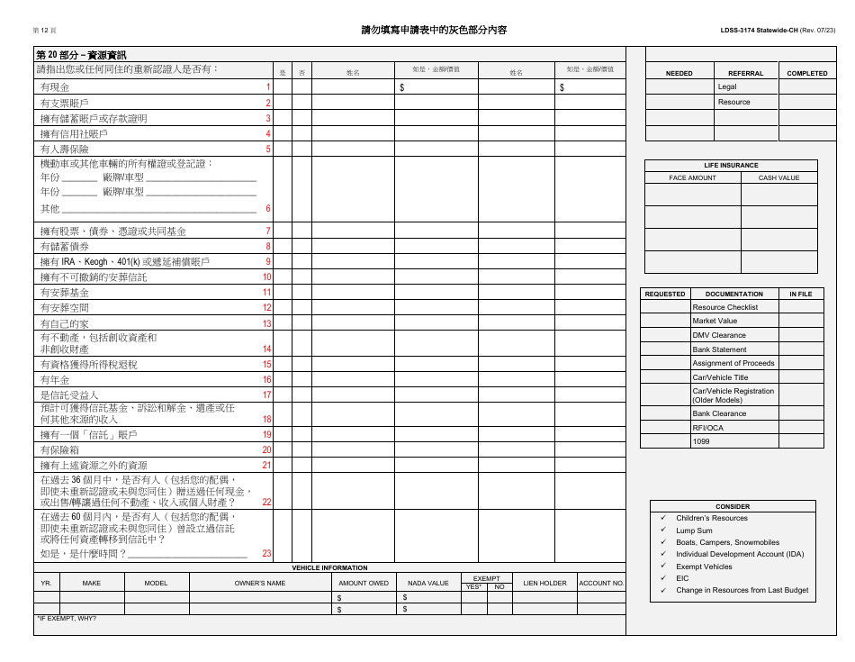 Form LDSS-3174 Recertification Form for Certain Benefits and Services - New York (Chinese), Page 13