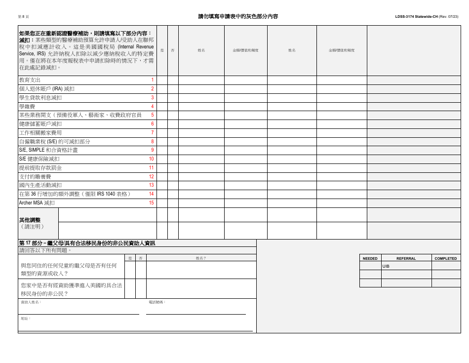Form LDSS-3174 Recertification Form for Certain Benefits and Services - New York (Chinese), Page 9