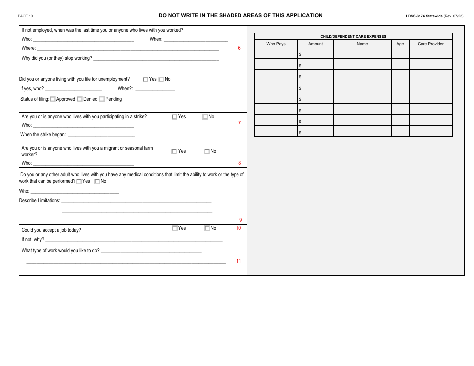 Form LDSS-3174 Recertification Form for Certain Benefits and Services - New York, Page 11