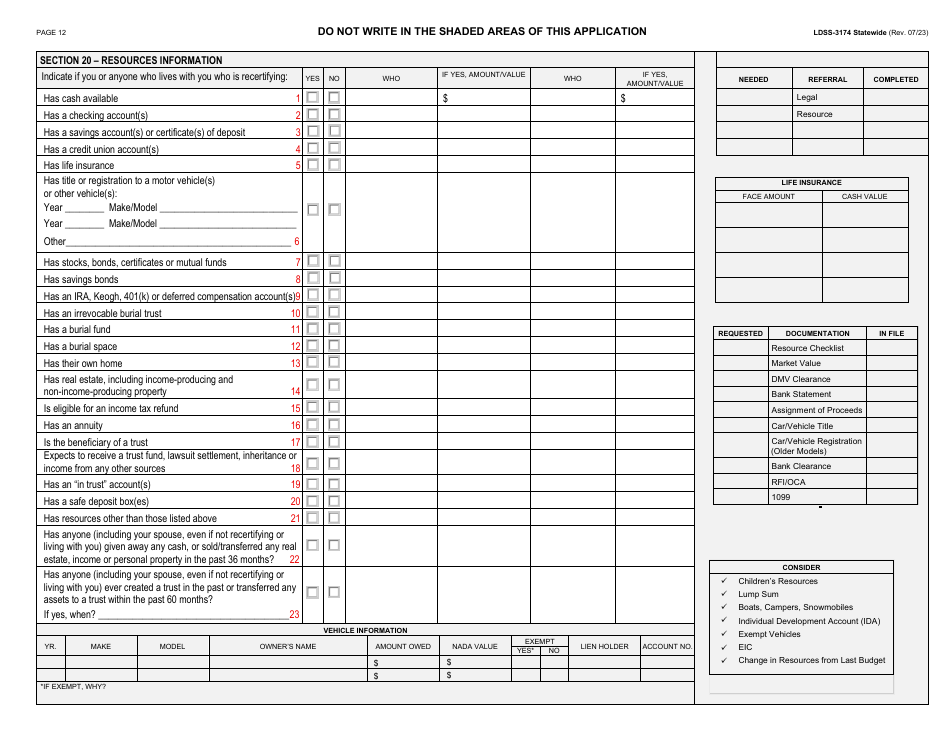 Form LDSS-3174 Recertification Form for Certain Benefits and Services - New York, Page 13