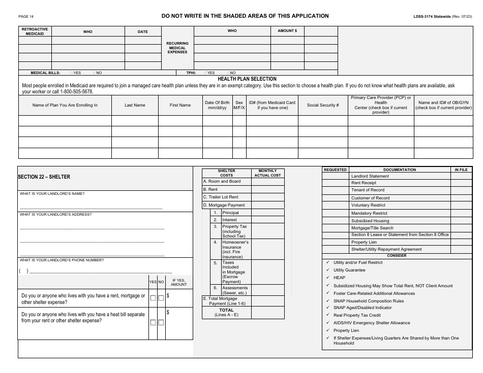 Form LDSS-3174 Recertification Form for Certain Benefits and Services - New York, Page 15