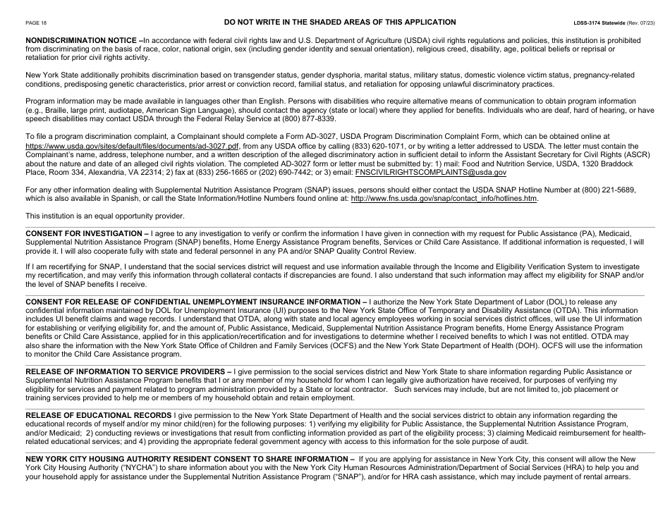 Form LDSS-3174 Recertification Form for Certain Benefits and Services - New York, Page 19