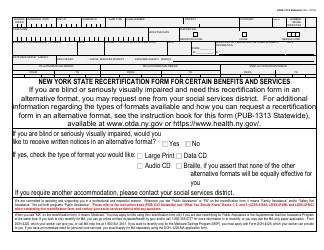 Form LDSS-3174 Recertification Form for Certain Benefits and Services - New York