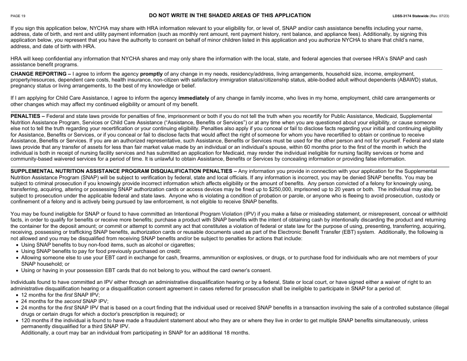 Form LDSS-3174 Recertification Form for Certain Benefits and Services - New York, Page 20