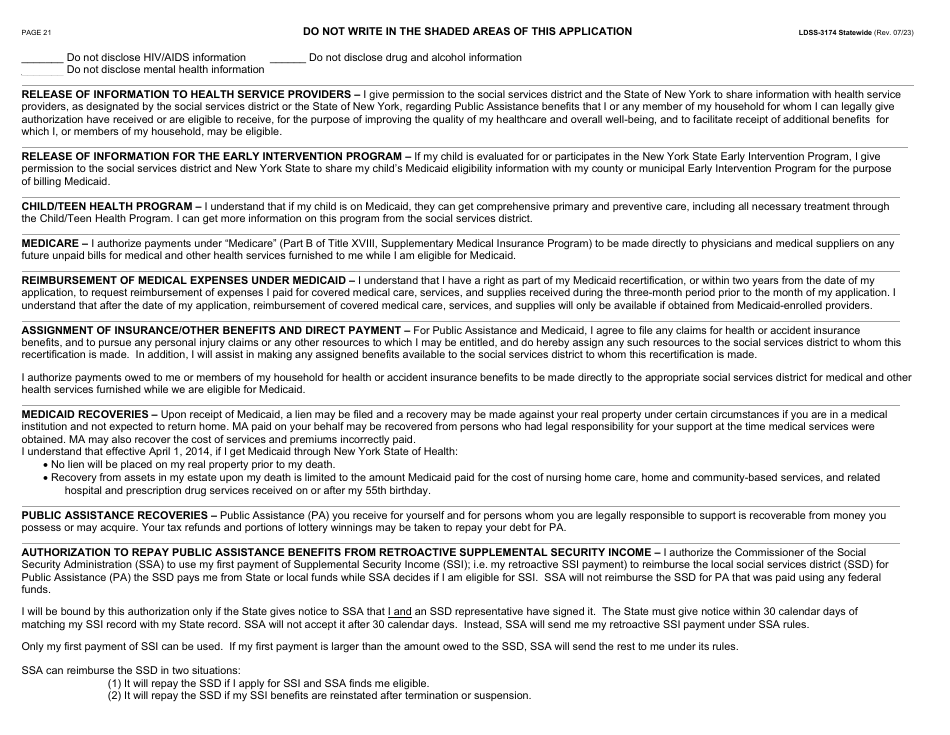 Form LDSS-3174 Recertification Form for Certain Benefits and Services - New York, Page 22