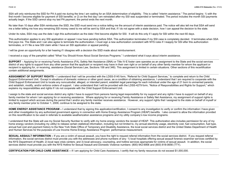 Form LDSS-3174 Recertification Form for Certain Benefits and Services - New York, Page 23