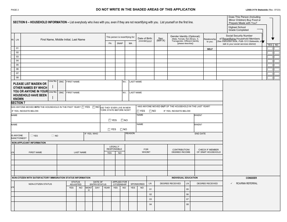 Form LDSS-3174 Recertification Form for Certain Benefits and Services - New York, Page 3