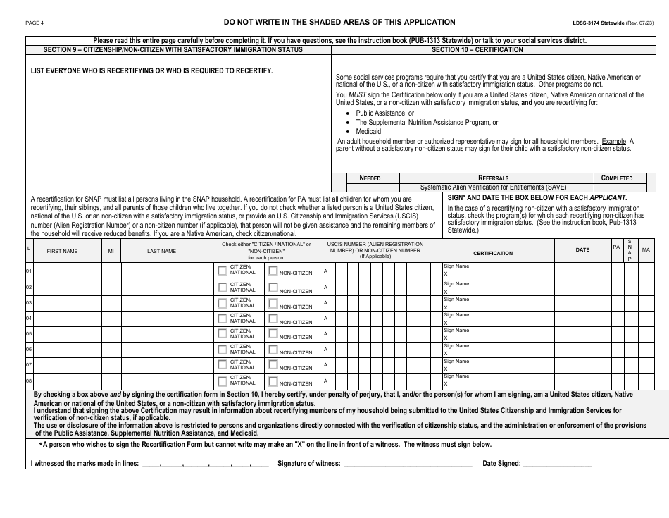Form LDSS-3174 Recertification Form for Certain Benefits and Services - New York, Page 5