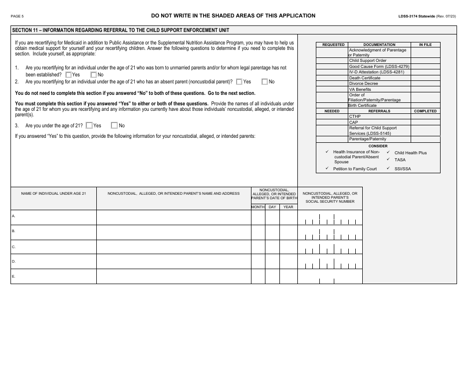 Form LDSS-3174 Recertification Form for Certain Benefits and Services - New York, Page 6
