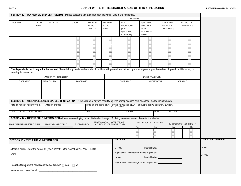 Form LDSS-3174 Recertification Form for Certain Benefits and Services - New York, Page 7