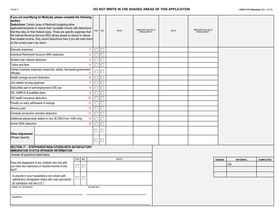 Form LDSS-3174 Recertification Form for Certain Benefits and Services - New York, Page 9