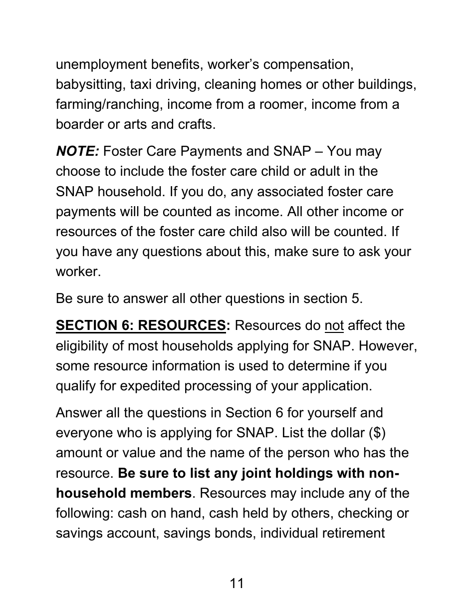 Instructions for Form LDSS-4826 LP Supplemental Nutrition Assistance Program (Snap) Application / Recertification - Large Print - New York, Page 11