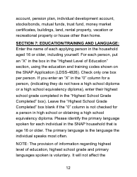 Instructions for Form LDSS-4826 LP Supplemental Nutrition Assistance Program (Snap) Application/Recertification - Large Print - New York, Page 12