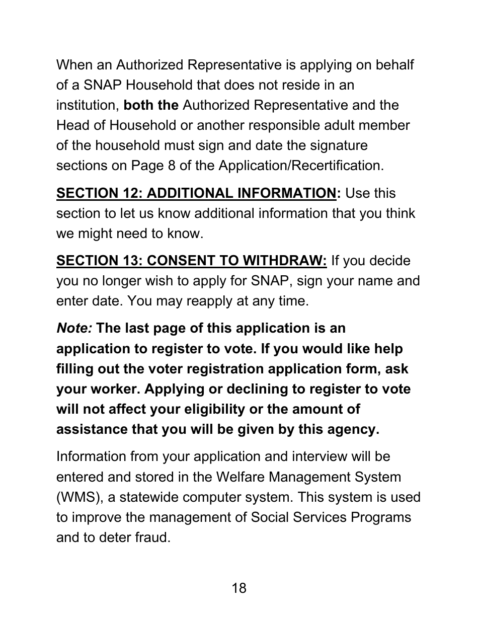 Instructions for Form LDSS-4826 LP Supplemental Nutrition Assistance Program (Snap) Application / Recertification - Large Print - New York, Page 18