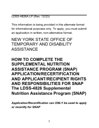 Instructions for Form LDSS-4826 LP Supplemental Nutrition Assistance Program (Snap) Application/Recertification - Large Print - New York