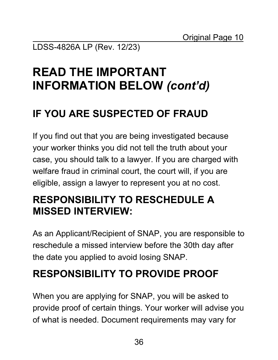 Instructions for Form LDSS-4826 LP Supplemental Nutrition Assistance Program (Snap) Application / Recertification - Large Print - New York, Page 36