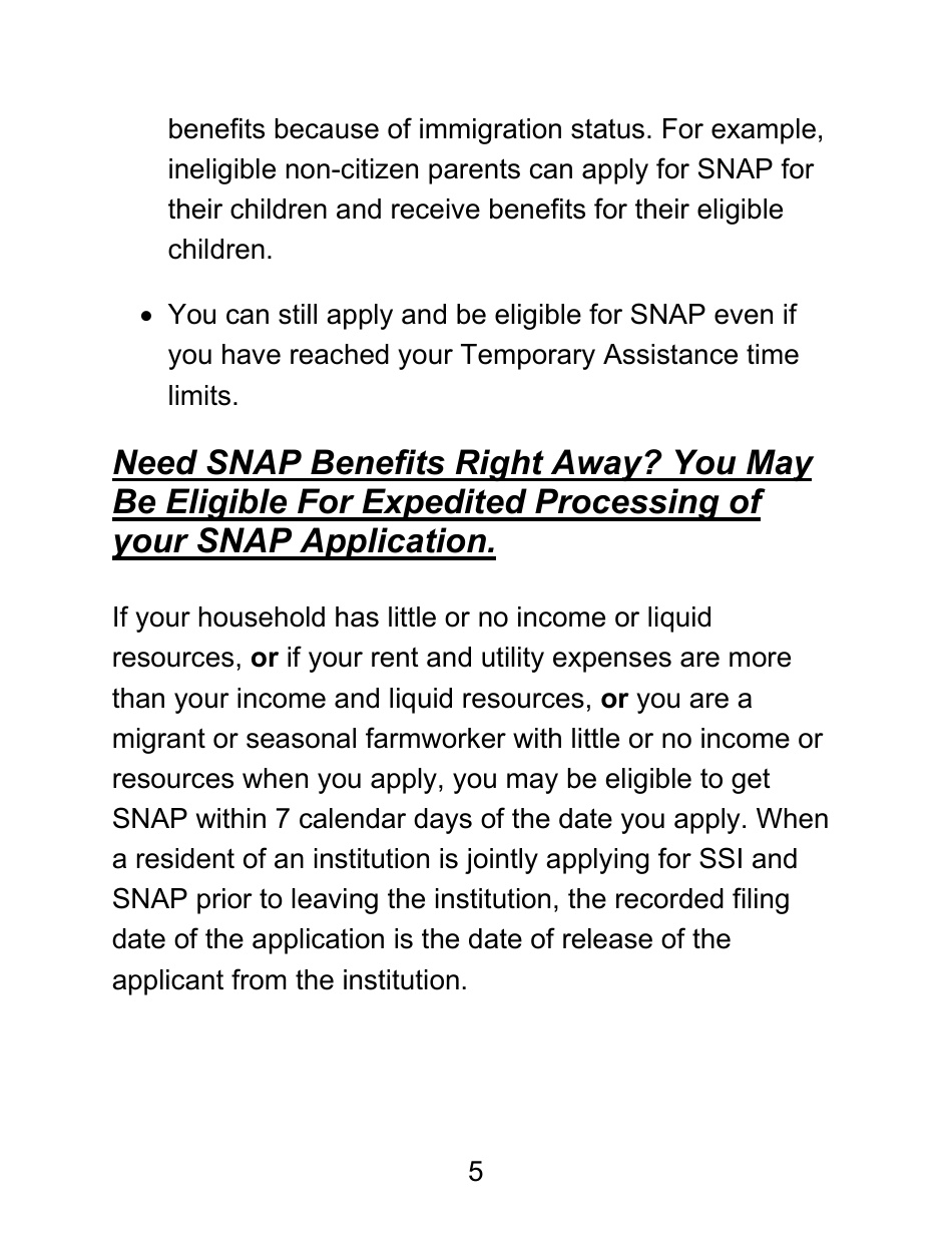 Instructions for Form LDSS-4826 LP Supplemental Nutrition Assistance Program (Snap) Application / Recertification - Large Print - New York, Page 5