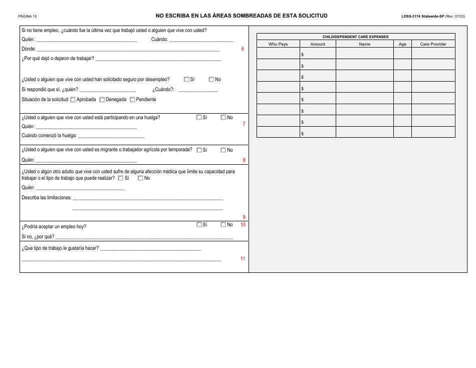 Formulario LDSS-3174 Formulario De Recertificacion Para Ciertos Beneficios Y Servicios Del Estado De Nueva York - New York (Spanish), Page 11