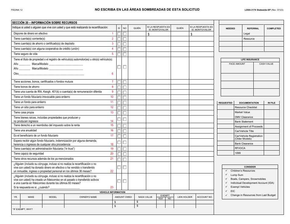 Formulario LDSS-3174 Formulario De Recertificacion Para Ciertos Beneficios Y Servicios Del Estado De Nueva York - New York (Spanish), Page 13