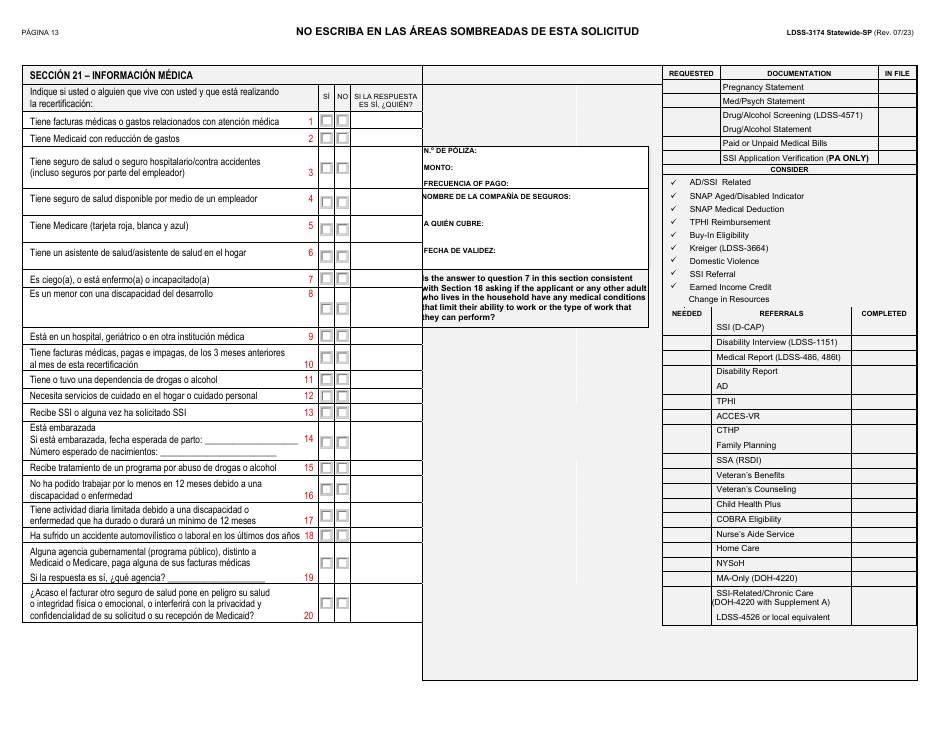 Formulario LDSS-3174 Formulario De Recertificacion Para Ciertos Beneficios Y Servicios Del Estado De Nueva York - New York (Spanish), Page 14