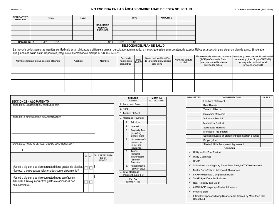 Formulario LDSS-3174 Formulario De Recertificacion Para Ciertos Beneficios Y Servicios Del Estado De Nueva York - New York (Spanish), Page 15
