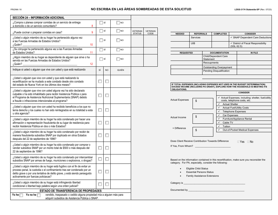 Formulario LDSS-3174 Formulario De Recertificacion Para Ciertos Beneficios Y Servicios Del Estado De Nueva York - New York (Spanish), Page 17
