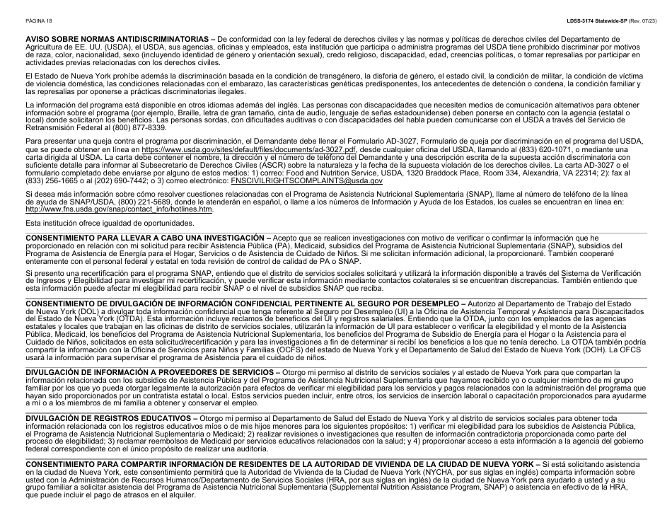 Formulario LDSS-3174 Formulario De Recertificacion Para Ciertos Beneficios Y Servicios Del Estado De Nueva York - New York (Spanish), Page 19