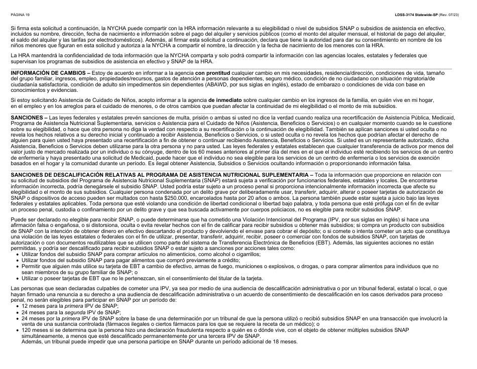 Formulario LDSS-3174 Formulario De Recertificacion Para Ciertos Beneficios Y Servicios Del Estado De Nueva York - New York (Spanish), Page 20
