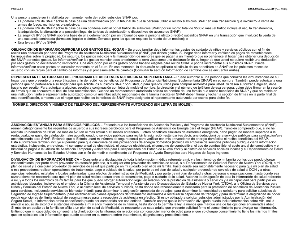 Formulario LDSS-3174 Formulario De Recertificacion Para Ciertos Beneficios Y Servicios Del Estado De Nueva York - New York (Spanish), Page 21