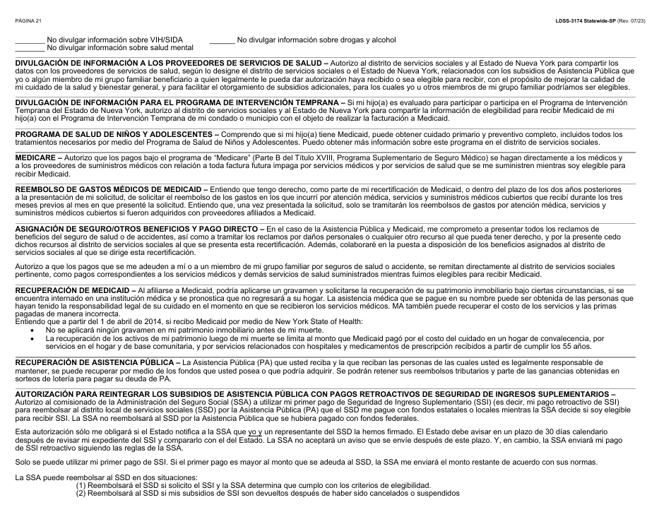 Formulario LDSS-3174 Formulario De Recertificacion Para Ciertos Beneficios Y Servicios Del Estado De Nueva York - New York (Spanish), Page 22