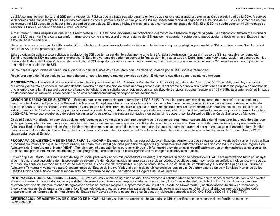 Formulario LDSS-3174 Formulario De Recertificacion Para Ciertos Beneficios Y Servicios Del Estado De Nueva York - New York (Spanish), Page 23