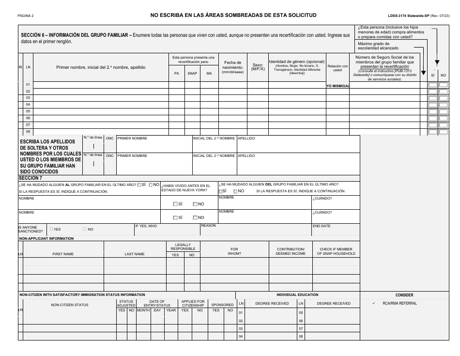 Formulario LDSS-3174 Formulario De Recertificacion Para Ciertos Beneficios Y Servicios Del Estado De Nueva York - New York (Spanish), Page 3