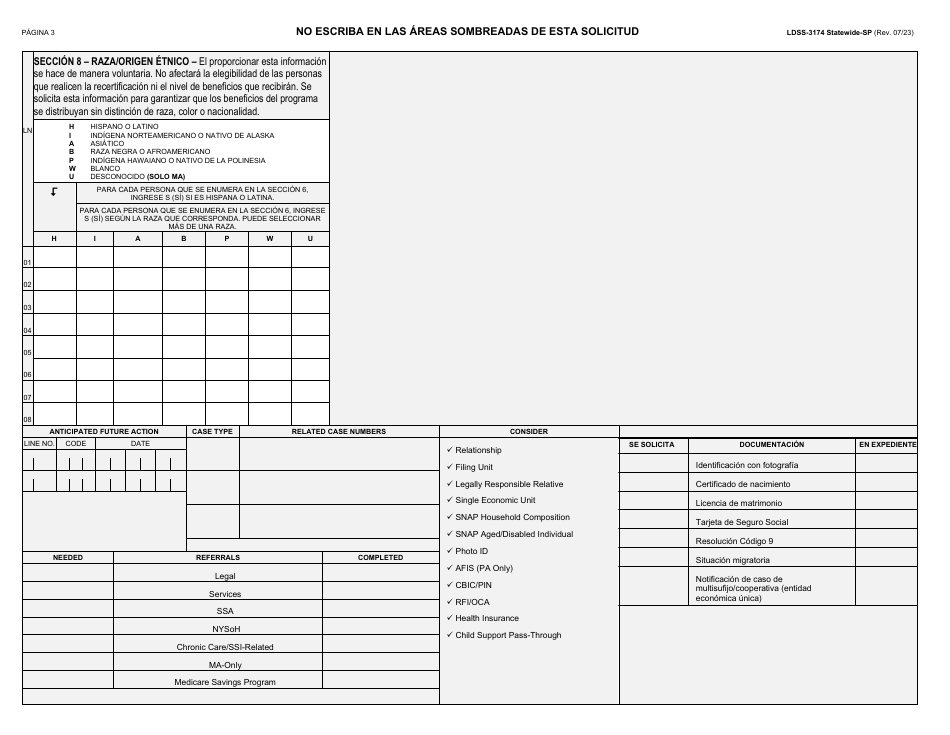 Formulario LDSS-3174 Formulario De Recertificacion Para Ciertos Beneficios Y Servicios Del Estado De Nueva York - New York (Spanish), Page 4