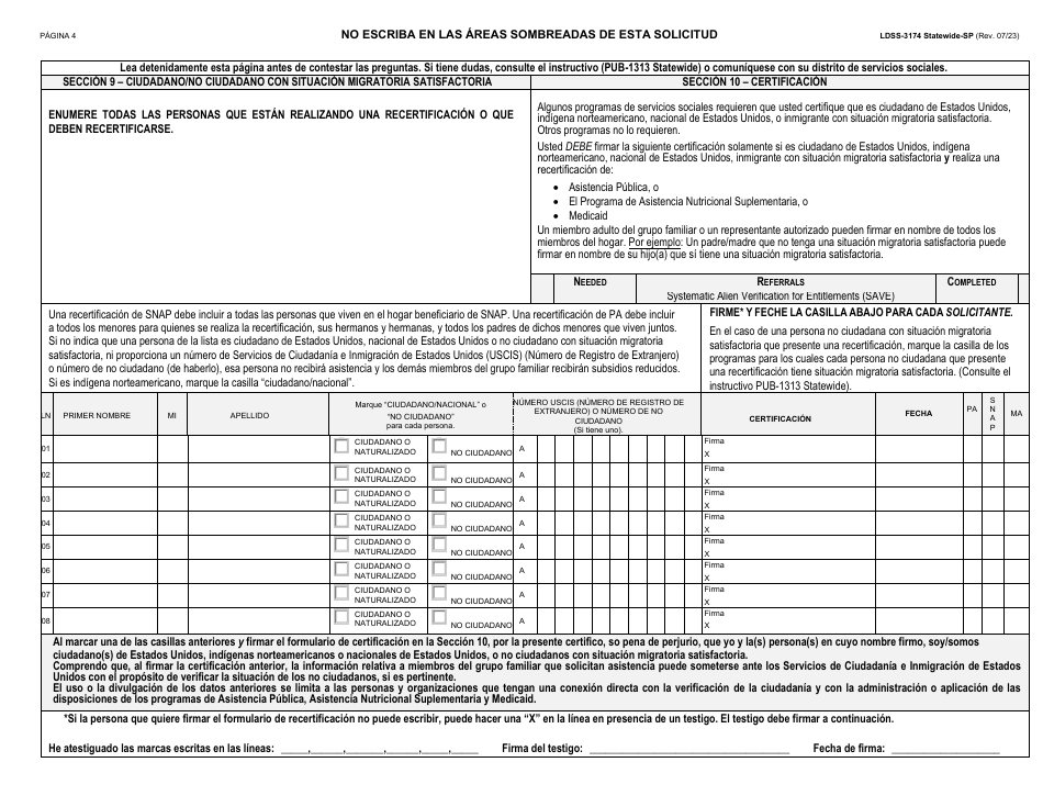 Formulario LDSS-3174 Formulario De Recertificacion Para Ciertos Beneficios Y Servicios Del Estado De Nueva York - New York (Spanish), Page 5