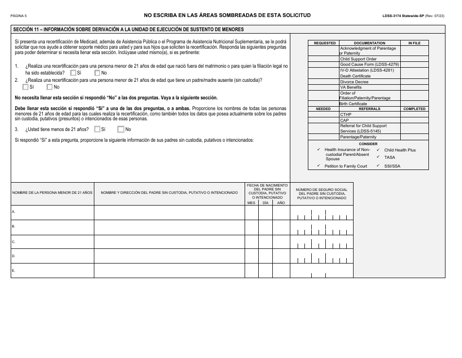 Formulario LDSS-3174 Formulario De Recertificacion Para Ciertos Beneficios Y Servicios Del Estado De Nueva York - New York (Spanish), Page 6