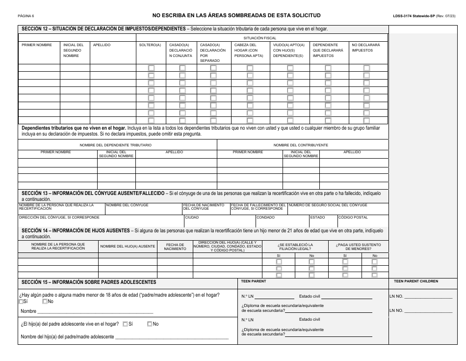 Formulario LDSS-3174 Formulario De Recertificacion Para Ciertos Beneficios Y Servicios Del Estado De Nueva York - New York (Spanish), Page 7