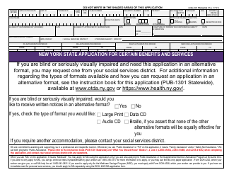 Document preview: Form LDSS-2921 Application for Certain Benefits and Services - New York