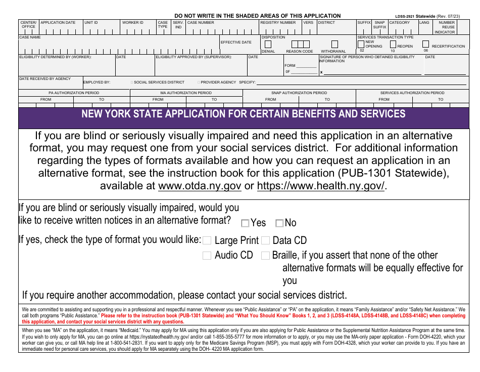 Form LDSS-2921 Download Fillable PDF or Fill Online Application for ...