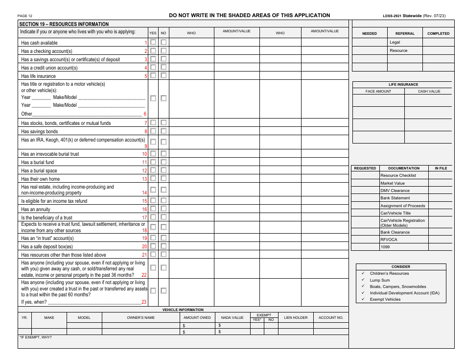 Form LDSS-2921 Application for Certain Benefits and Services - New York, Page 13
