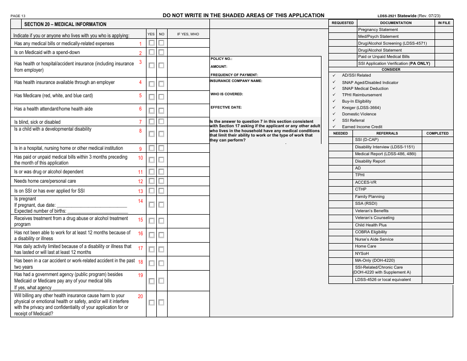 Form LDSS-2921 Application for Certain Benefits and Services - New York, Page 14