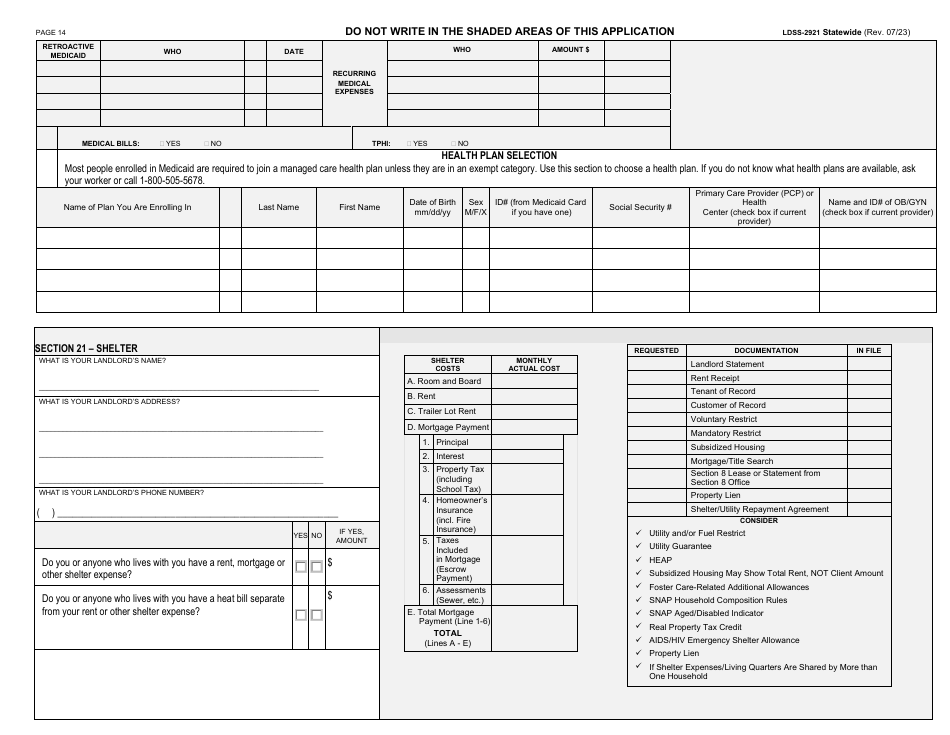 Form LDSS-2921 Application for Certain Benefits and Services - New York, Page 15