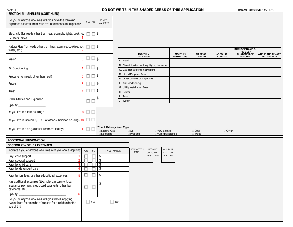 Form LDSS-2921 Application for Certain Benefits and Services - New York, Page 16