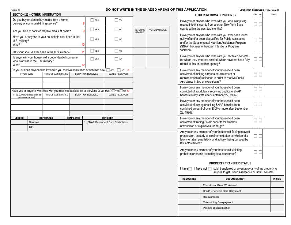 Form LDSS-2921 Application for Certain Benefits and Services - New York, Page 17
