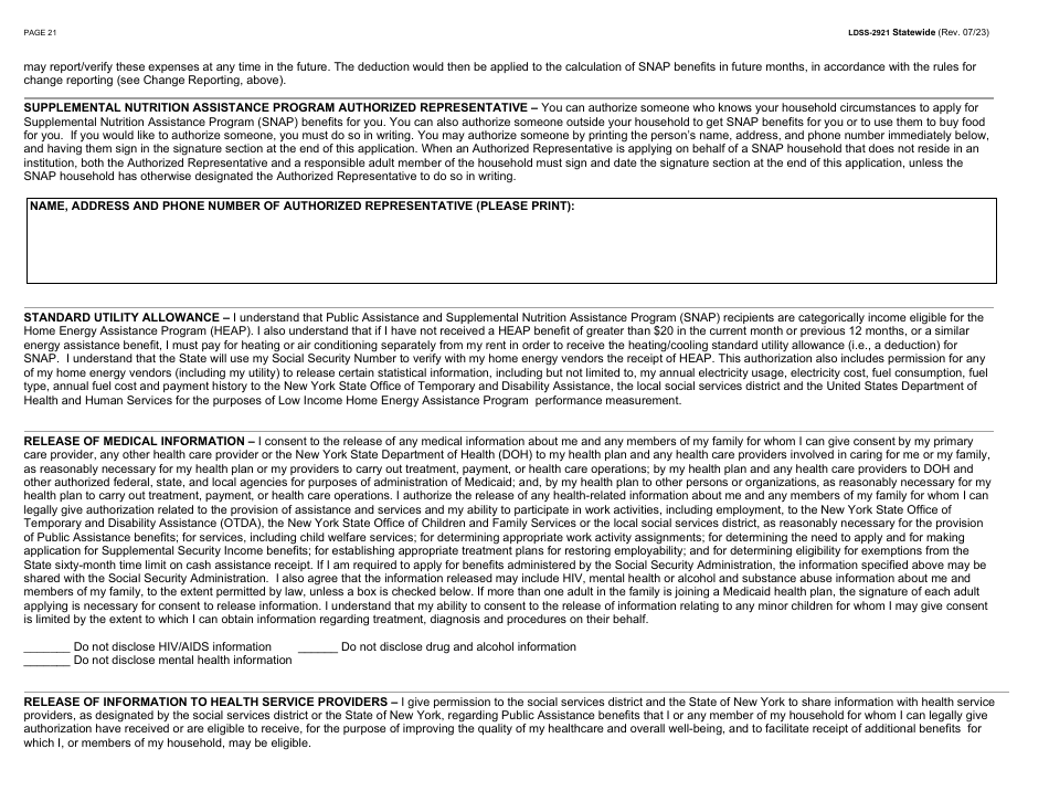 Form LDSS-2921 Download Fillable PDF or Fill Online Application for ...