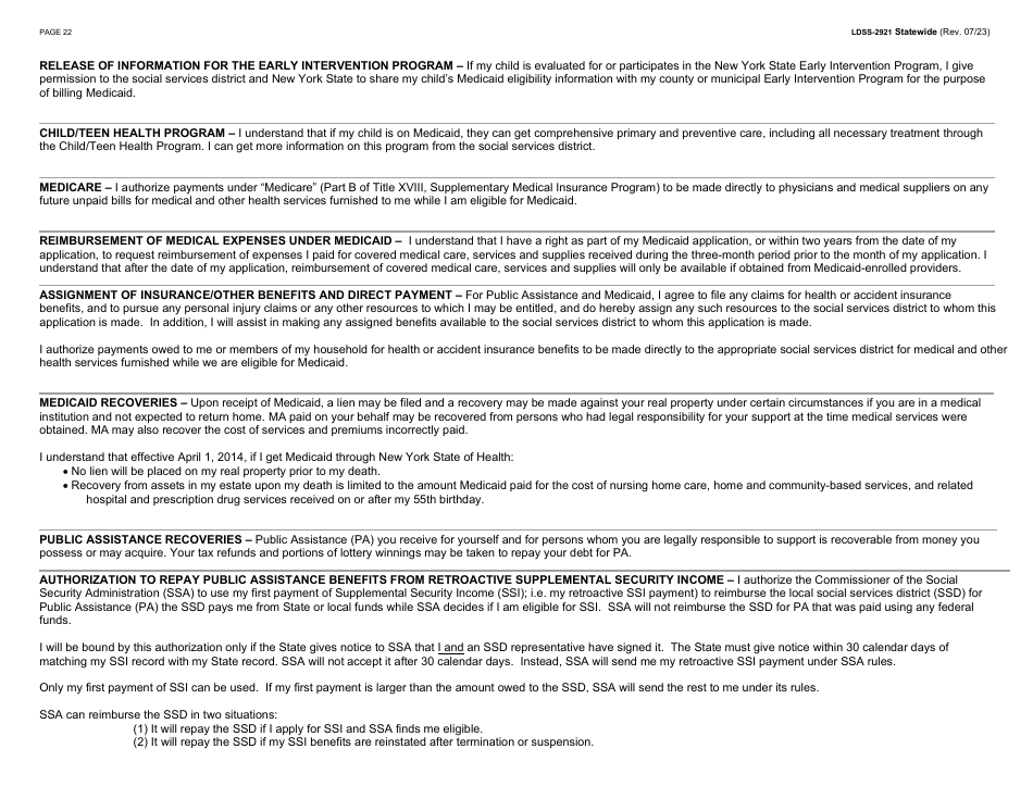 Form LDSS-2921 Application for Certain Benefits and Services - New York, Page 23